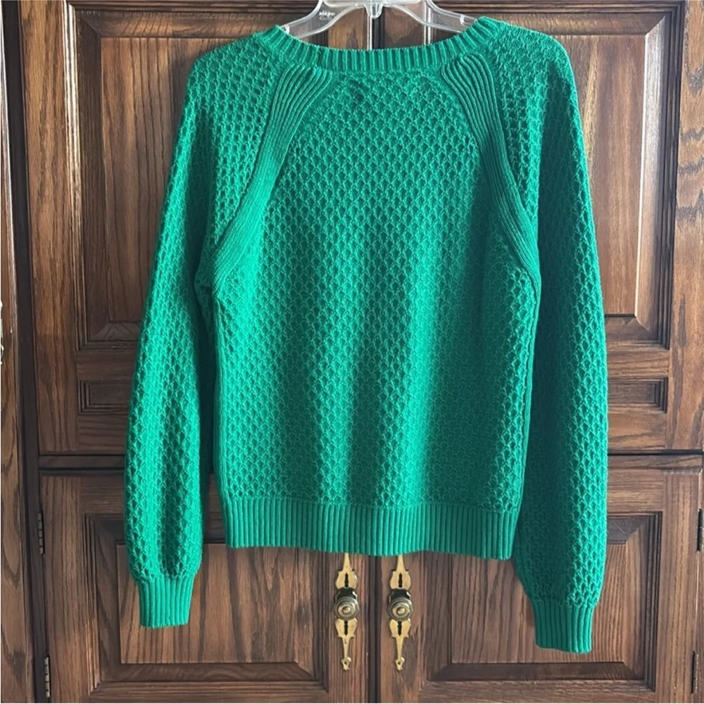 LOFT Green Textured Crew Neck Longsleeve Sweater small